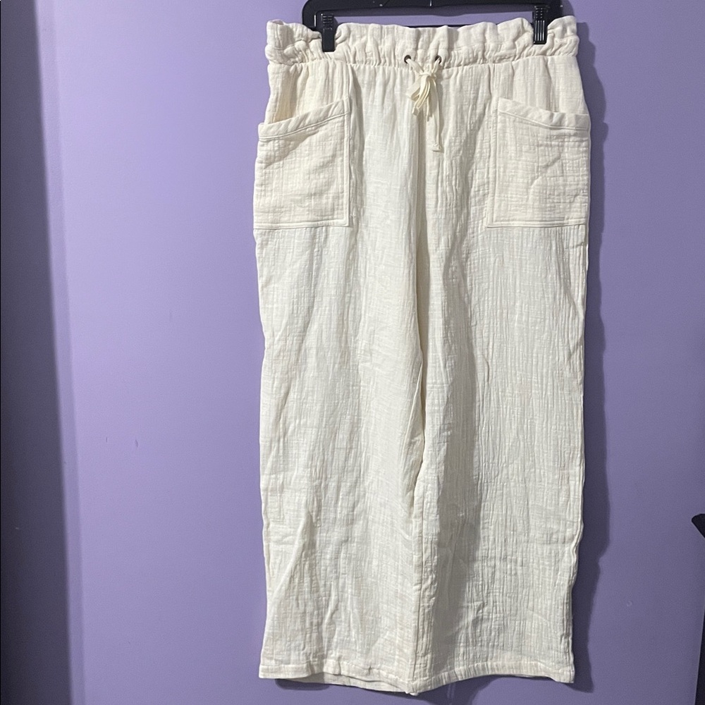 My Style 100% Cotton, Cream coloured Drawstring Pants Size L